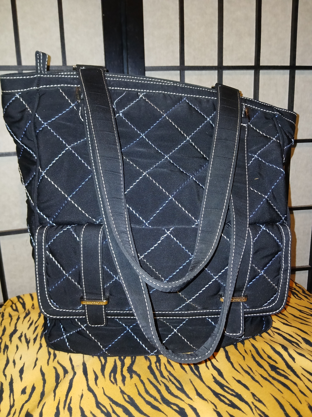 Quilted Black Tote Bag with Contrasting Stitch Detail